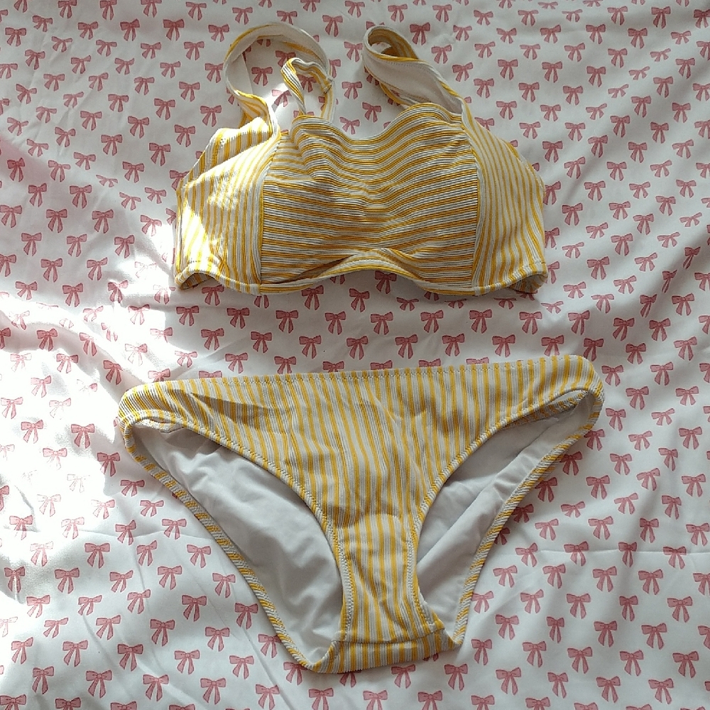 Yellow Striped Bikini Set